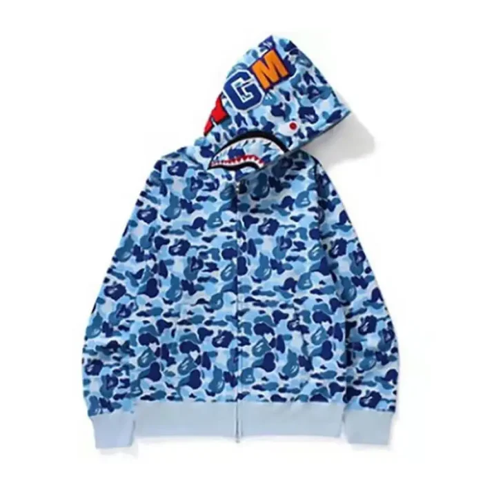 ABC Camo Tiger Full Zip Bape Shark Hoodie Blue