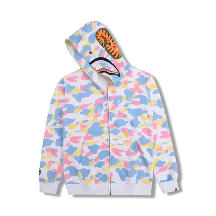 Bape Color Camo Tiger Shark Wide Full Zip Double Hoodie